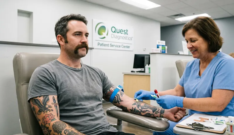 Police officer, firefighter and first responder testosterone test blood draw at a Quest Diagnostics Patient Service Center