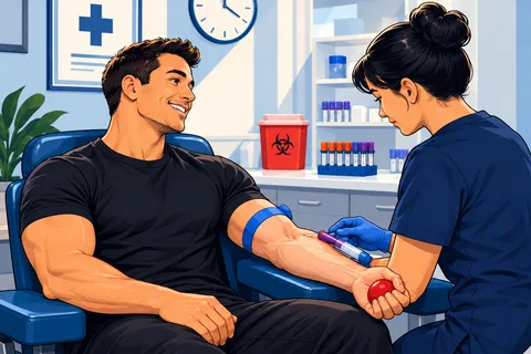 Patient smiling during a routine blood draw