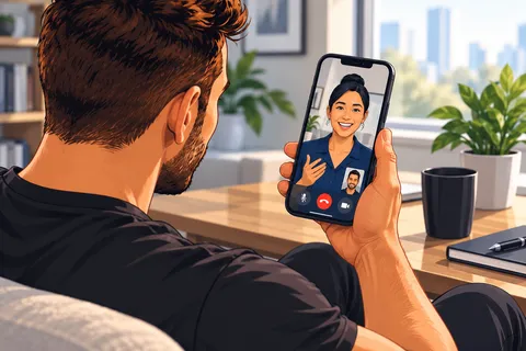 Man on a video visit with a clinician from his phone at home